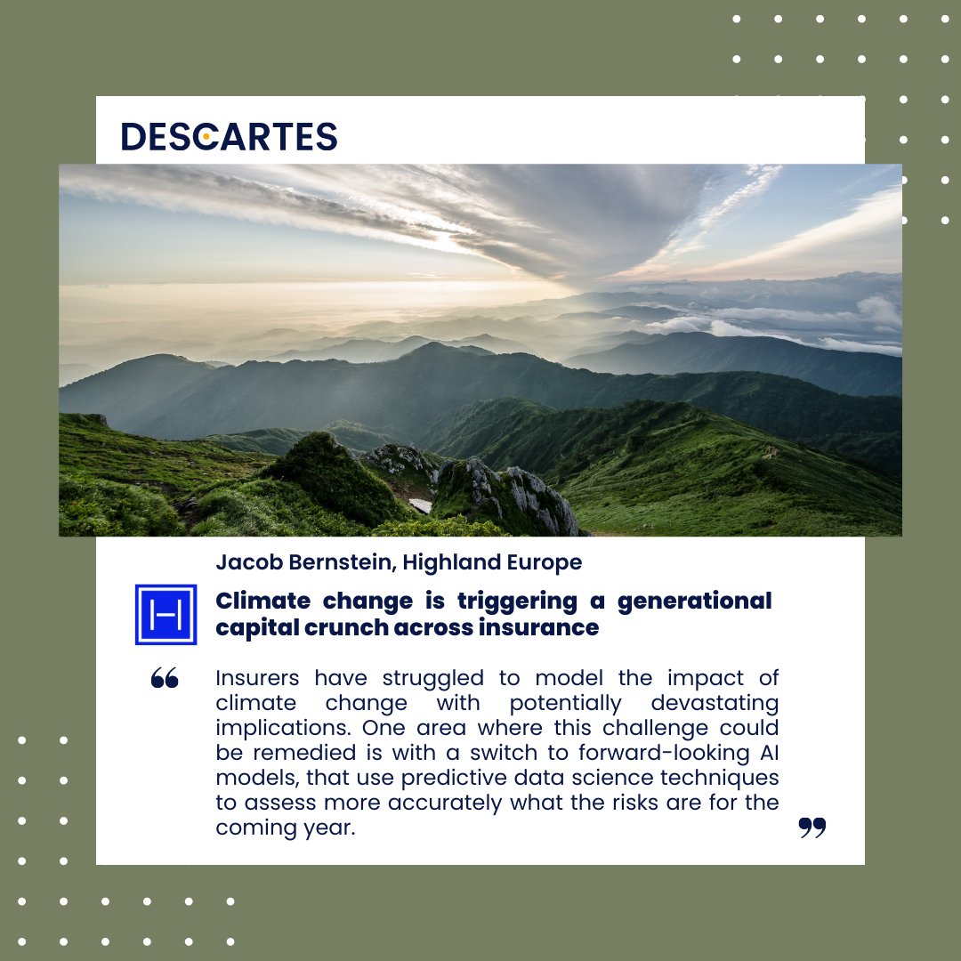 DescartesUWing's tweet image. Read the full article written by Jacob Bernstein from @HighlandEurope and learn how @DescartesUWing is taking an innovative approach by using forward-looking AI models to make insurance more transparent and predictable: lnkd.in/ePRWw7Af