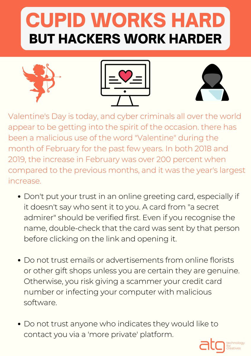 atg_it's tweet photo. Cupid works hard... but hackers work harder.

Stay safe this valentine's day.

#CyberSecurity #Cupid #valentine #Infosec https://t.co/tSWwb0pjPc