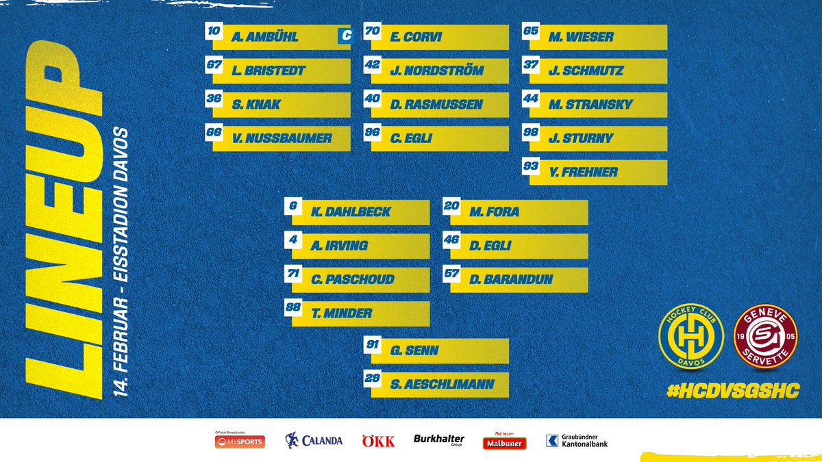 HCD_offiziell's tweet photo. 🚨 Game 44 🆚 @officialGSHC 🚨
 
Come🔙 von #93Frehner heute als 13. Stürmer. Ebenfalls zurück #70Corvi.
#27Nygren, #90Jung, #81Wellinger und #81Prassl (alle 🤕). #31Croce und #9Hammerer (U20).

 #HCDvsGSHC https://t.co/L0FNID81uZ