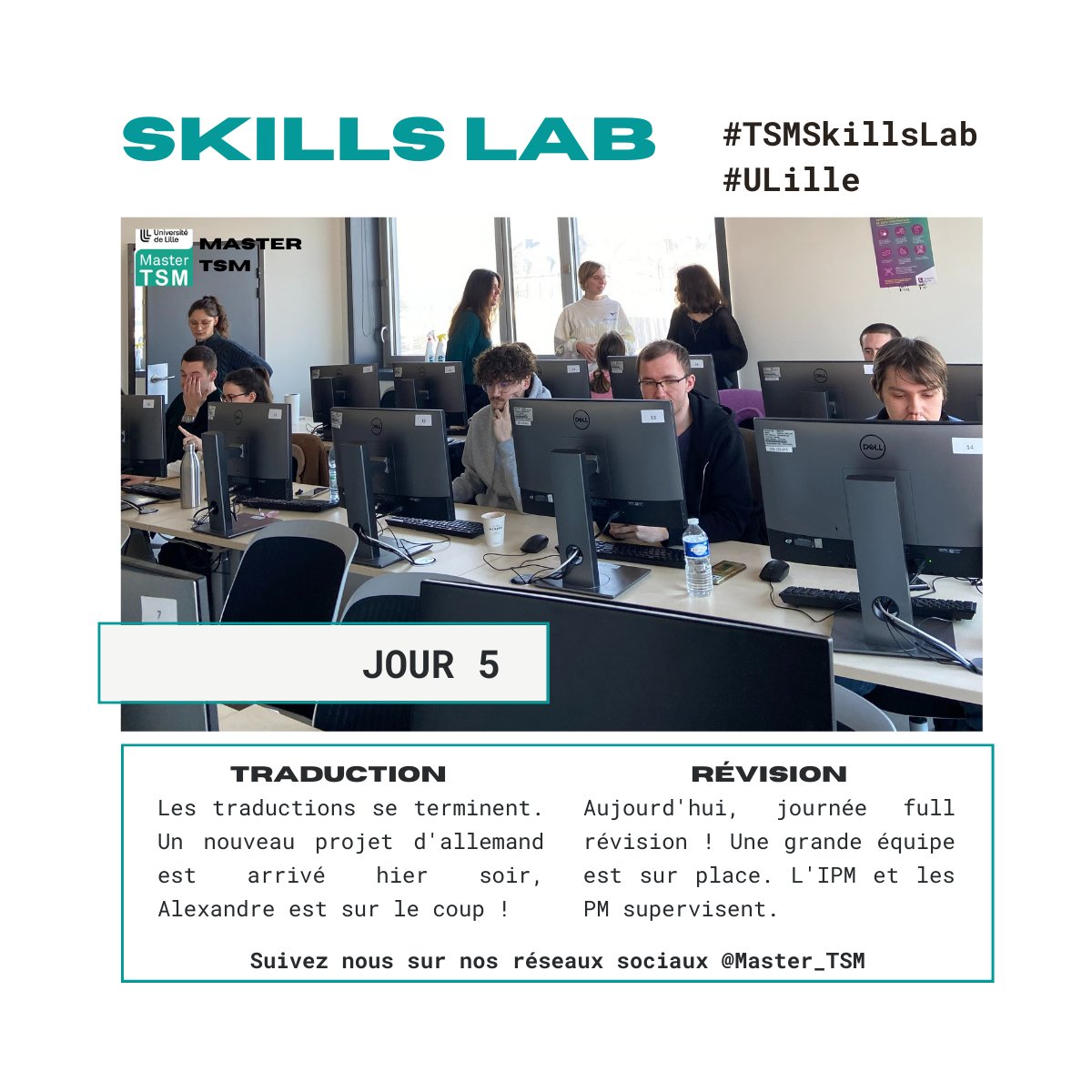 Master_TSM's tweet photo. #TSMSkillsLab #ULille Jour 5 👋
Avec l’arrivée d’un projet surprise hier soir en allemand, la traduction continue pour Alexandre. 📋
Aujourd’hui, l’heure est à la révision ! De nombreuses personnes sont arrivées ce matin afin de réviser les traductions terminées. https://t.co/jnH5VBhLkW