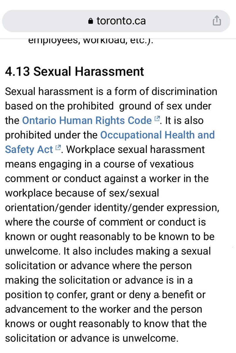 #topoli I don’t understand why we’re not laser focused on the fact that the mayor of Toronto, elected by more voters directly than any other politician in the country, clearly violated the CoT’s sexual harassment policy. This is the nut of it, no?  toronto.ca/city-governmen…