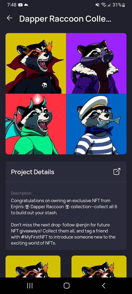 #Enjin 🦝 Dapper Raccoon 🦝 Collection GIVEAWAY!
Win the complete #Enjin 🦝 Dapper Raccoon 🦝 Collection!
1.)♥+Retweet
2.)Follow <a href="/ScottieTash/">Scottie.ENJ 🟩</a>
3.)Drop <a href="/enjin/">Enjin</a> address below 👇
❤️Happy Valentines day ❤️
#EnjinNFT #Efinity  $ENJ $EFI
jumpnet.enjinx.io/eth/project/1b…