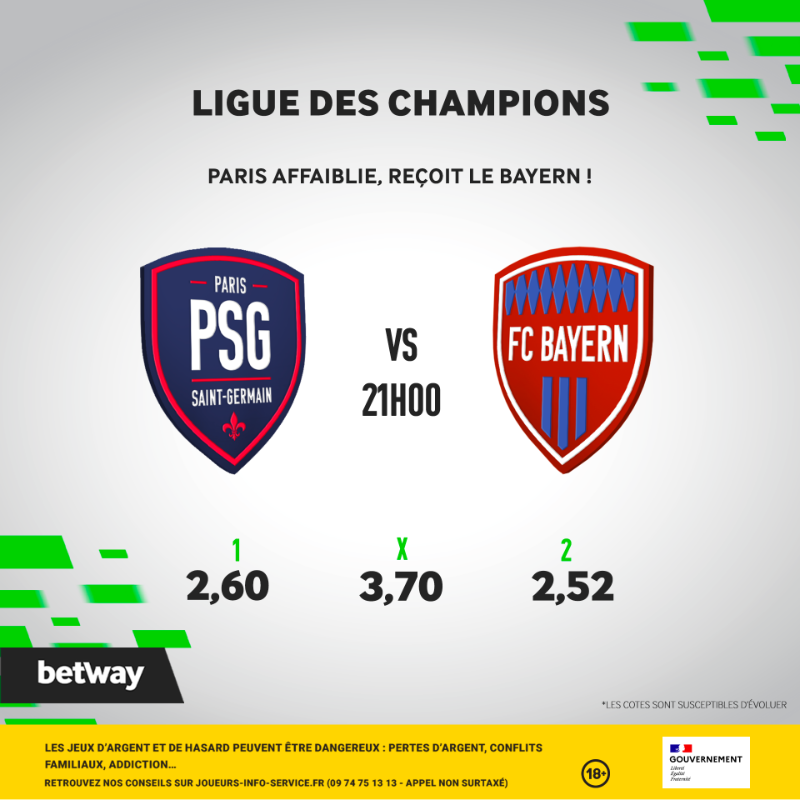 Betway_Fr's tweet photo. Ce soir, c'est le retour de la LIGUE DES CHAMPIONS ! 🌟

Avec un programme INCROYABLE 🔥 : 

👉 PSG - Bayern 
👉 Milan - Tottenham

Quels sont vos pronos ? ✅