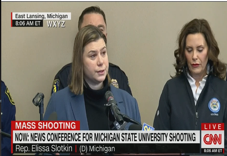 "I am filled with rage that we have to have another press conference talking about children being killed in our schools," @RepSlotkin says after the Michigan State University mass shooting yesterday, after one at a Michigan high school in late 2021.