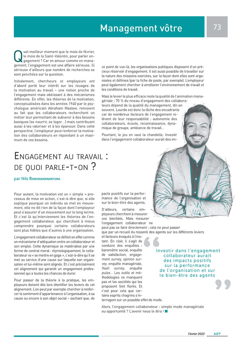 AJFP_Dalloz's tweet photo. 🌹 En ce jour de Saint-Valentin, et si l’on parlait « engagement » ? ...au travail, certes.
« En amour comme en management, l’engagement est une affaire sérieuse », nous dit Nils Randriamantena, qui nous éclaire sur cette notion dans son « Management vôtre » de février.
#AJFP https://t.co/k3wZFmq7Wa