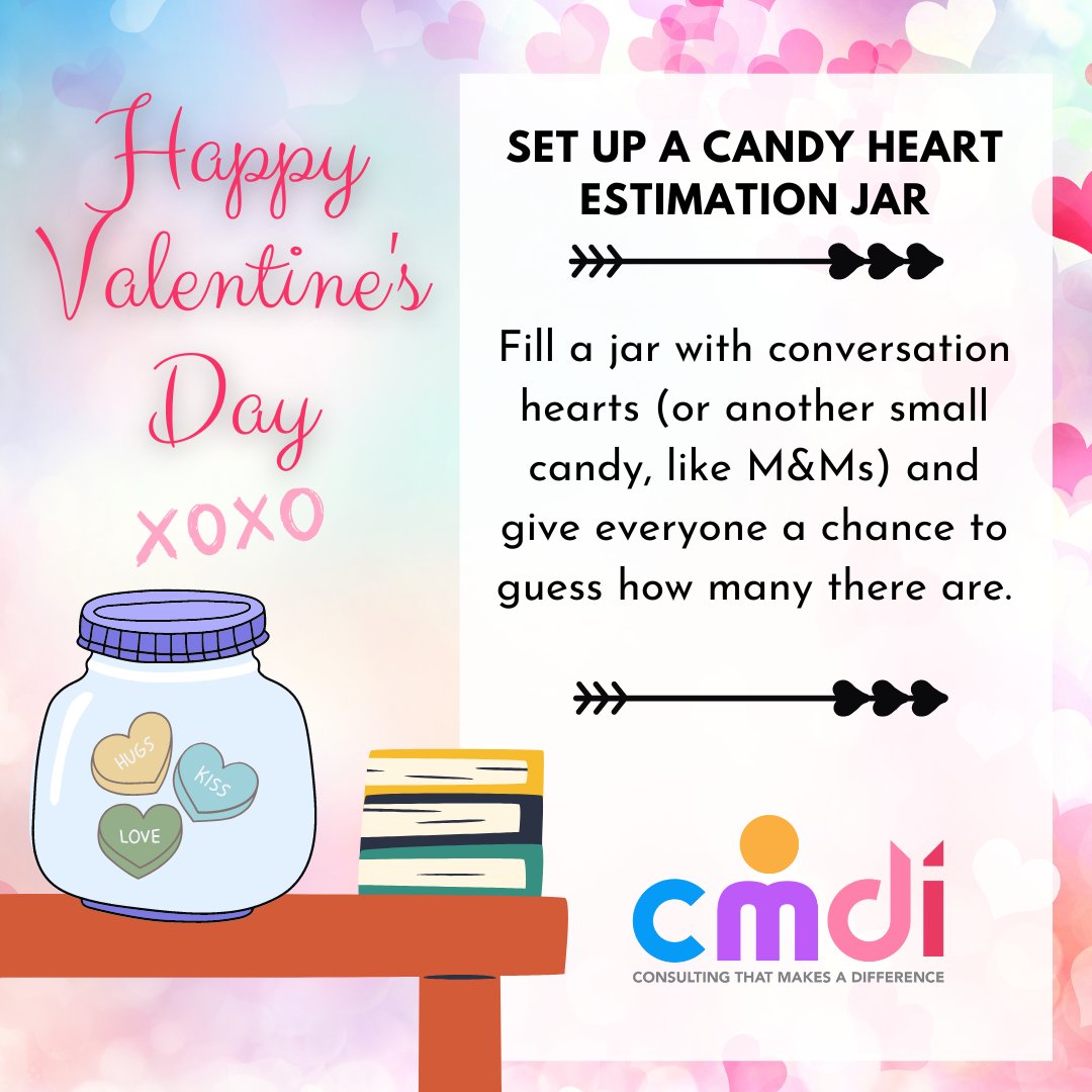 CMDILongIsland's tweet photo. Set up a candy heart estimation jar in your classroom this #ValentinesDay. 💕Fill a jar with conversation hearts (or another small candy, like M&Ms) and give everyone a chance to guess how many there are. #schooldistrict #teachingdiveristy #specialneedseducator https://t.co/hJYu5yzCsP