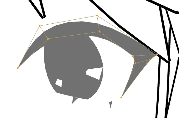 今回はざっくり作りましたが、真面目に作りこむならまずここを直すってところはアイラインです。今は完全に平べったい状態なので、アイラインの真ん中で切って立体的にします。こうした方が映えます。あと、髪の重なりは全然調整していないので、その辺調整した方が良いですね。 