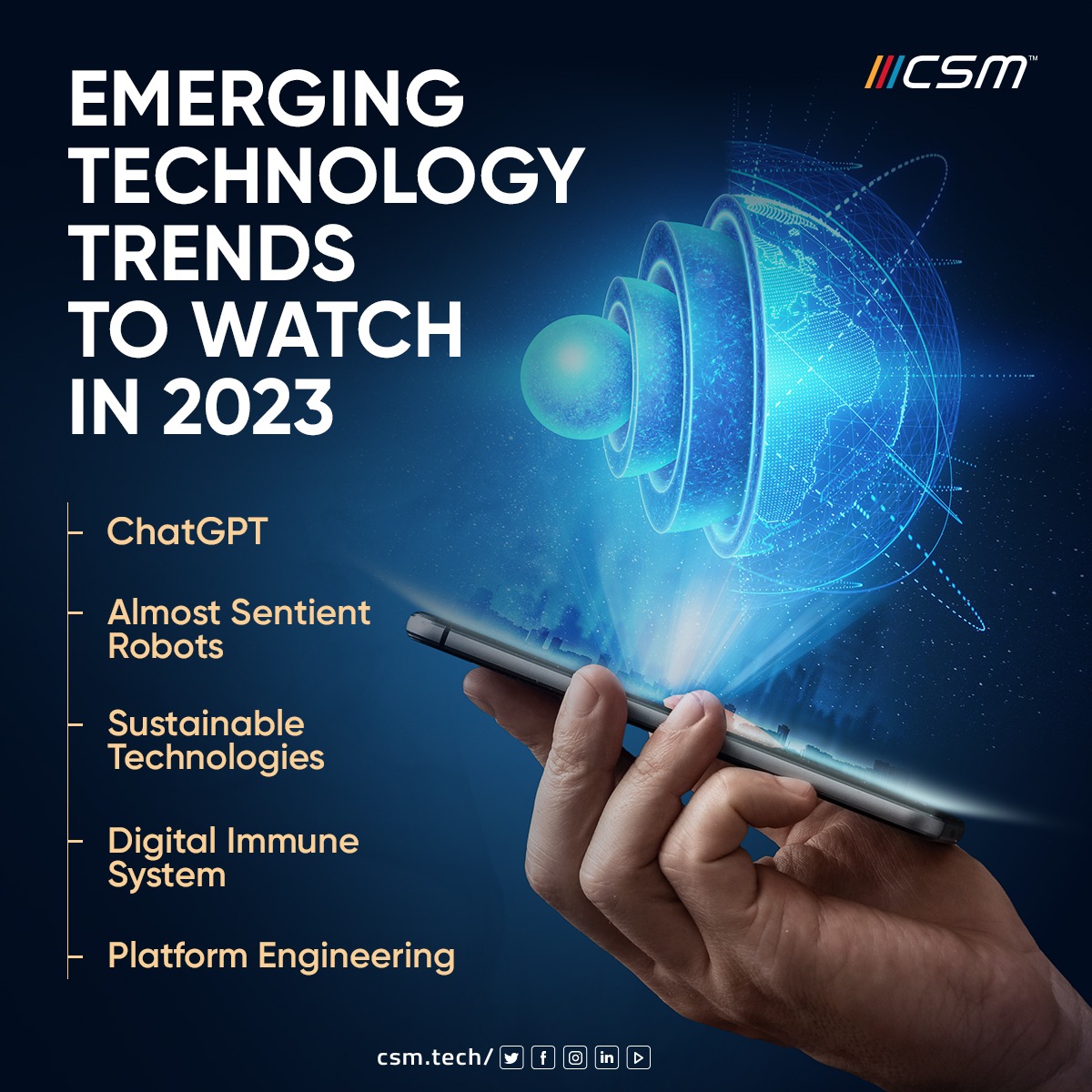 CSMTechnologies's tweet photo. 🧑💻 Technology never ceases to evolve and excite us.
✨ Here are 5 disruptive technologies for 2023 that can keep us on our toes.
👉 Know more here: https://t.co/2oeb0Icfi1
#CSMBlogs #EmergingTech #AI #CyberSecurity https://t.co/FfWF0yEmdz