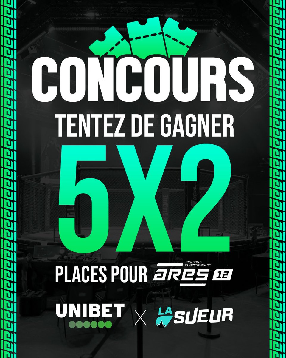 LaSueur_off's tweet photo. #Concours 🎁 On vous fait gagner 5X2 places pour #ARES12 !

Conditions : RT + FOLLOW @UnibetFrance et @LaSueur_off 

🍀 Tirage au sort le jeudi 16 février, bonne chance ! 🎉 https://t.co/yRMOgSQCxZ