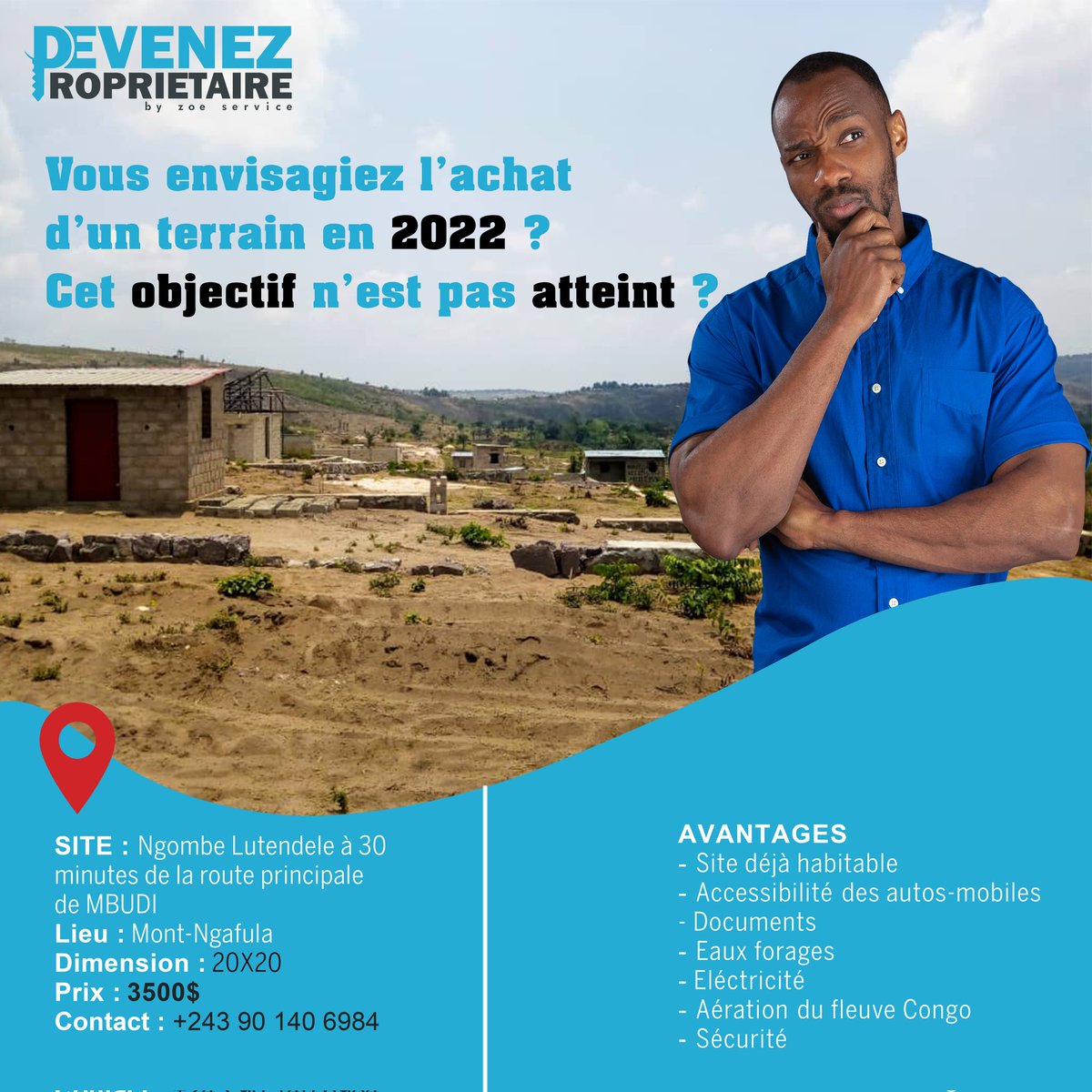 DevenezProprio's tweet photo. Vous envisagiez l'achat d'un terrain en 2022 ?
Cet objectif n'est pas atteint ? 
Devenir propriétaire c'est possible avec Zoé Service.
📍3.500 $ Négociable pour une dimension de 20m sur 20✅
📍Site : Ngombe Lutendele vers Mbudi dans la commune de Mont Ngafula 
+243 901 406 984 https://t.co/XgFfADE5Lr