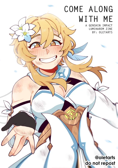 "Come Along With Me" A Genshin Impact Lumiharem Zine is up!An 83-page Fanmade Genshin Impact zine focusing on Lumine and the men of    shares are appreciated  