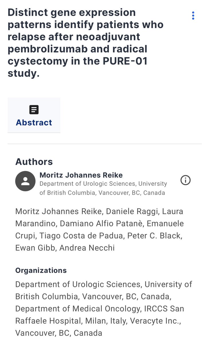 AndreaNecchi's tweet photo. Congrats Moritz Reike and @Decipher_VCYT @ewanagibb for putting light on baseline features of patients relapsing after neoadjuvant Pembro and RC in #MIBC #PURE01 @ASCO @urotoday https://t.co/18cflZXr7k