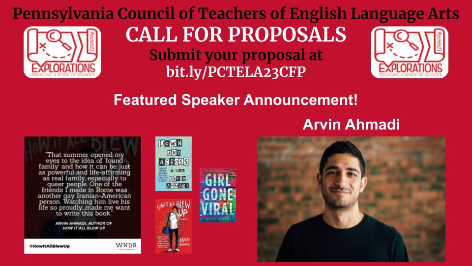 FEATURED SPEAKER ALERT! #PCTELA23 is thrilled to announce @arvinahmadi is joining us this fall! Arvin is the author of Down and Across, Girl Gone Viral, and How it All Blew Up. Submit a proposal to join our panel and presenters! #Explorations bit.ly/PCTELA23CFP