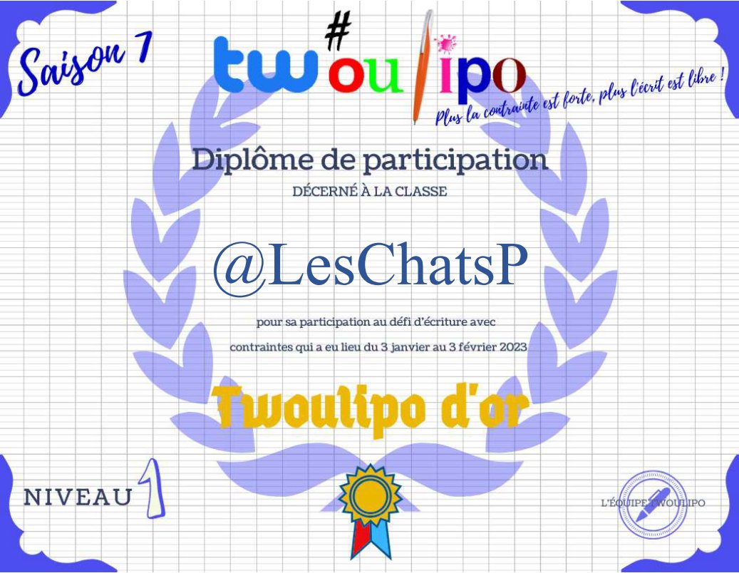 tw_oulipo's tweet photo. Bravo à toutes les classes de l'#EQ02  de #Twoulipo pour ces 4 semaines de productions d'écriture!
Félicitations à tous , voici vos diplômes !
@Cp3Massy 
@maclasse2cp 
@yyc_cpc 
@CPYerrois 
@CPmesselotndsj 
@classedelice 
@LesChatsP https://t.co/RETOnkpXnd
