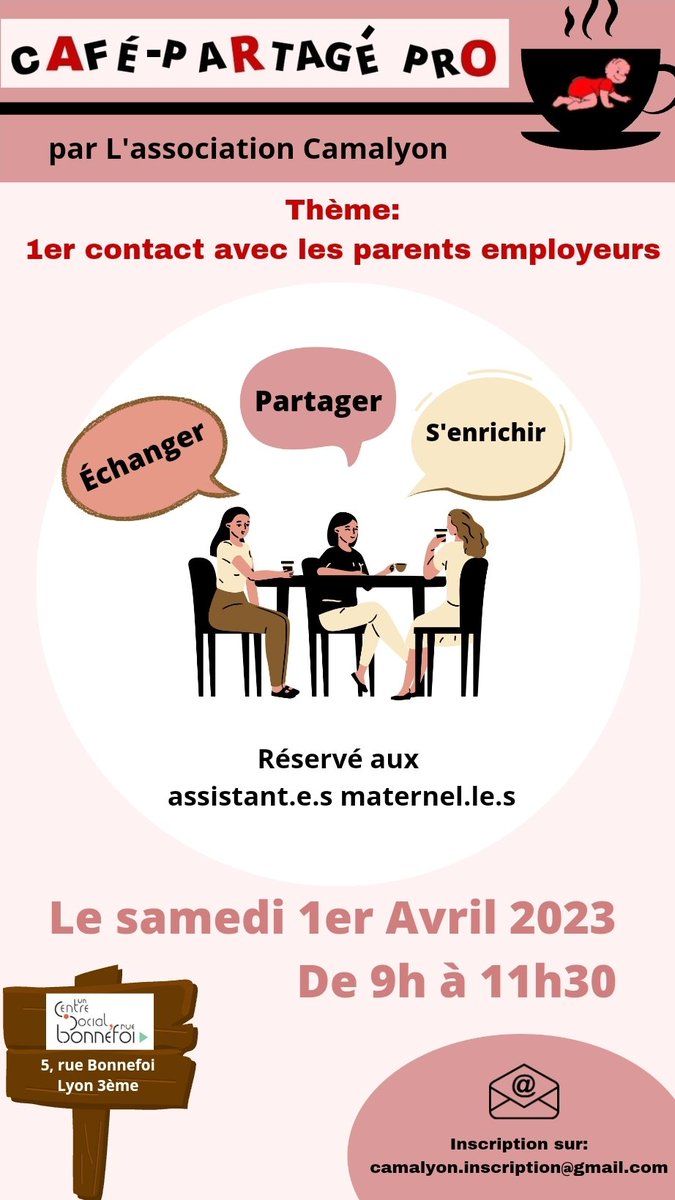Camalyon3's tweet photo. Oyé oyé les assistant.e.s maternel.le.s 🥳🥳🥳
C'est avec plaisir que les Café- Partagés-Pro reviennent avec deux nouvelles dates et nous conservons le même thème
📧 N'hésitez pas à vous inscrire à
camalyon.inscription@gmail.com
#echangesprofessionnelles
#Camalyon3
#assmat https://t.co/fk6ZJovyvN