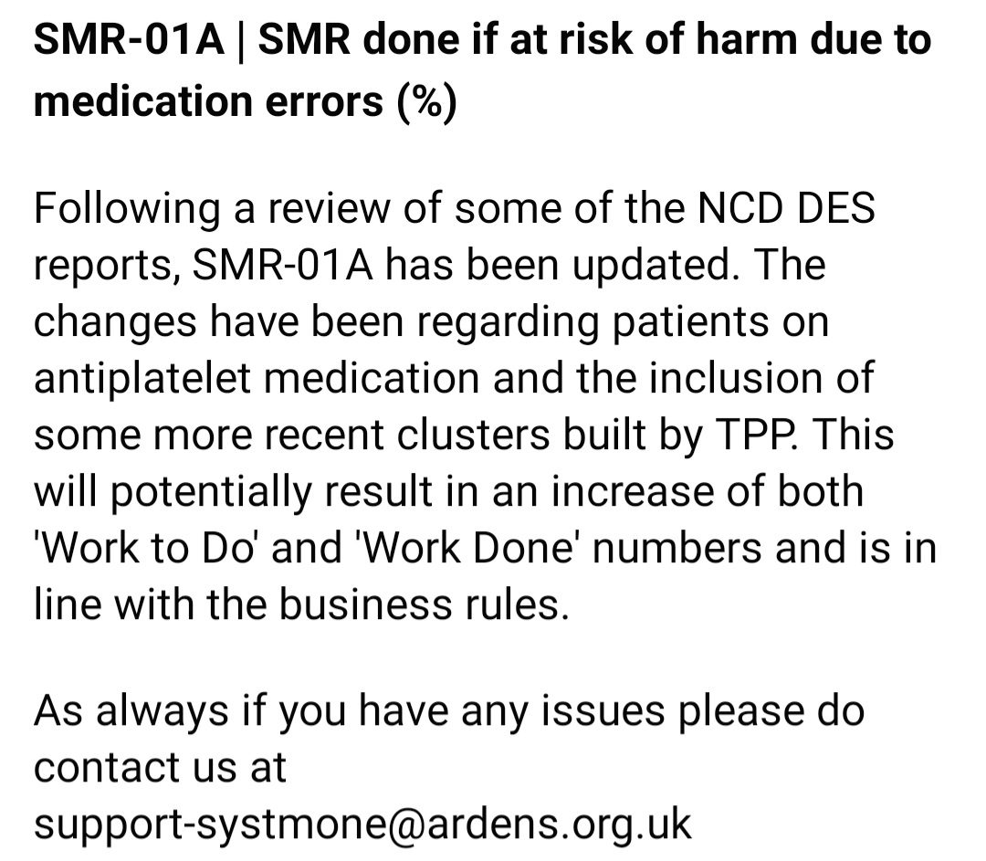laurabutroid's tweet photo. #SMR 01A just to give #Pharmacyteams in #PCN a heads up, #ardens have changed the search criteria making #workdone and #worktodo numbers increase, this may affect your #achievement for #IIF #pharmacist #primarycarenetworks #structuredmedicationreview #pharmacytechnician #pharmacy https://t.co/ygTdQJSiNr