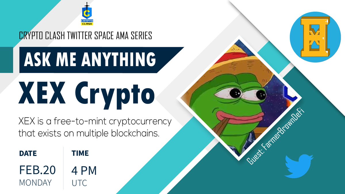 Hello Clasher's, 👋
We're pleased to announce our next  #TwitterSpaceAMA with XEX Crypto 20th February, 4 PM UTC!

〽️Make Sure To Follow @XEX_Crypto 
💰Rewards : 50 $USDT (10$ Each ) 
🏠 Space : x.com/i/spaces/1gqxv…

Mark the date on your calendar, See you there!! &amp; RT This.