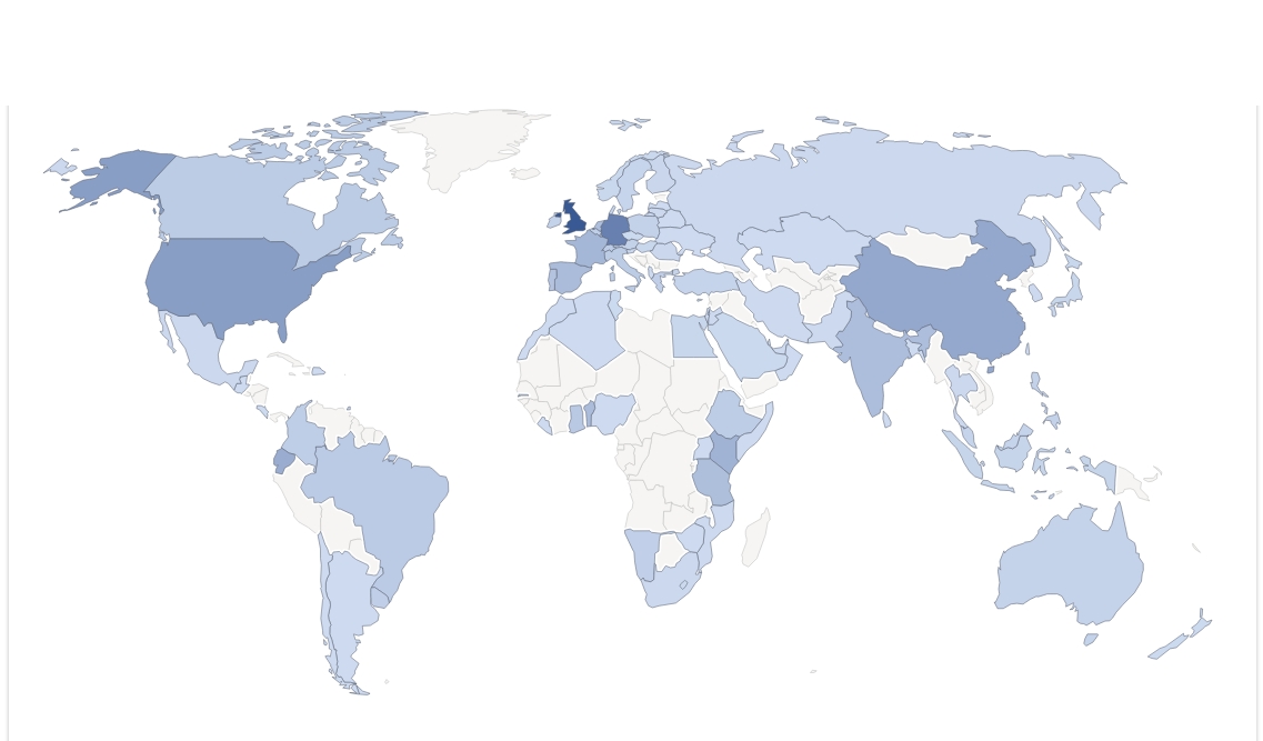 Happy to see CADIMA being considered across the globe!
Usage is decreasing from dark to light blue. 
#EvidenceSynthesis