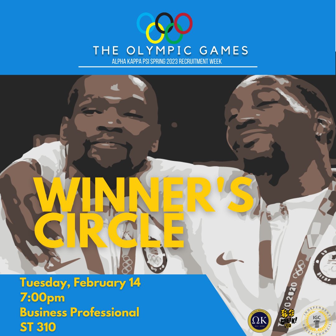 AKPsiTowson's tweet photo. It’s official the first day of recruitment week 🥳. Today’s event is Winners Circle. It’s important to have good people in your circle so come and join us today. If you have any questions please dm our social media or email us. https://t.co/xPaYxnmTMl