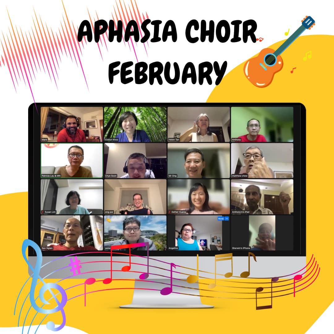 AphasiaSG's tweet photo. 🌈😎SING IT, BABY🎶🎤
Choir is one of our most popular activities here. We love to sing and improve our muscles. 🤩🌺👏🏻 The best part - the songs are chosen by our participants! Come join in the fun ❤️💖 #aphasia #musictherapy https://t.co/MJi5aO3Hk3