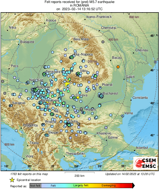 Earthquake map romania