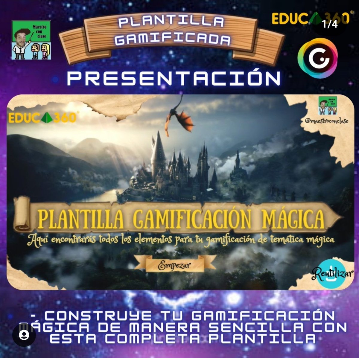 maestroconclase's tweet photo. !!Ya está!! Mi "Plantilla de gamificación mágica" !!ha salido!! Tienes todos los elementos para hacer una gamificacion completa. Además, con entorno virtual de @educa360_EdTech

Más información
https://t.co/ZBwNvw4VA2

 @genially_es: 
https://t.co/ZnJSYc69Dq

Agradezco difusión https://t.co/J00AIZfK00