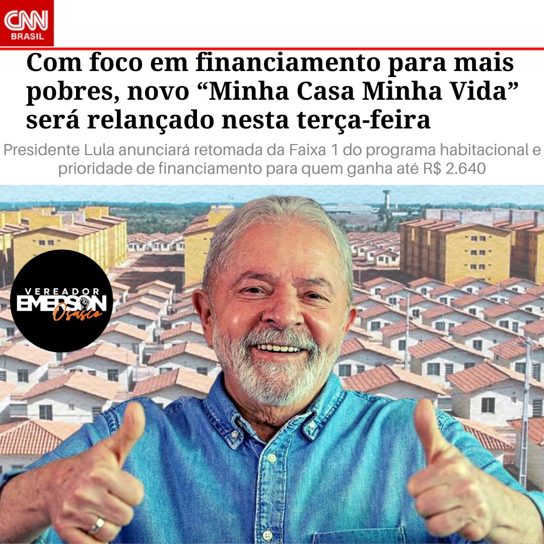 Boa notícia que fala?

✊🏾50% das casas serão destinadas para família com até 2 salários mínimos e com subsídios de até 95%
✊🏾2 milhões de moradias até 2026
✊🏾Ainda prevê o financiamento de moradias usadas, a inclusão de pessoas em situação de rua
#dignidade #moradia #mcmv