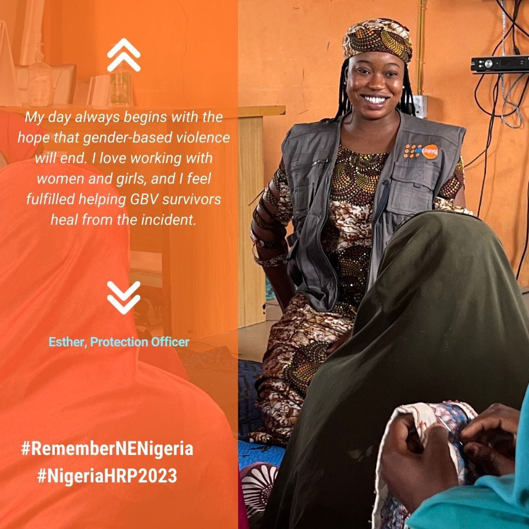 TheSafetyChic's tweet photo. 3. Protection Officer: When a humanitarian crisis hits, there's an increase in all types of gender-based violence against women and girls. Counselors support survivors of physical and mental abuse and help them cope with traumatic experiences. #RememberNENigeria #NigeriaHRP2023 https://t.co/CD2jvD49ea