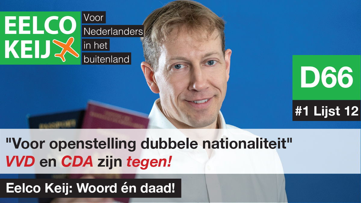 EelcoKeij's tweet photo. Nederlanders buiten Nederland: de stembussen zijn geopend! Al jaren zet ik me in voor openstelling dubbele nationaliteit, en dat wil ik nog even zo volhouden. 

Niet iedereen bekend: CDA en VVD zijn helaas nog steeds tegen.
Stem Eelco Keij, #1 lijst 12 https://t.co/Idt2WS0RH6