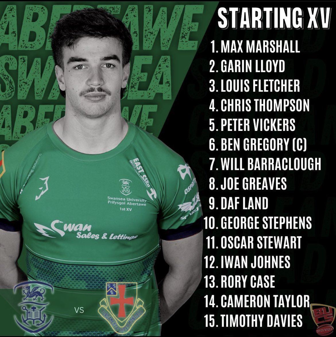 surfc_official's tweet photo. Presenting our Starting XV for our #BUCSSuperRugby game against Durham tomorrow! 🏉🦢

🏟️: St. Helens
🕰️: 6:30PM
🗓️: Wednesday (15 February 2023)

#SwanseaUni https://t.co/QCi1A23BHT