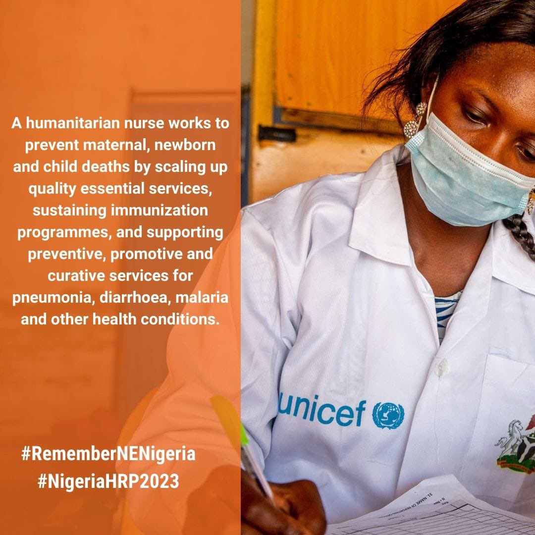 TheSafetyChic's tweet photo. 6. Healthcare workers: In a humanitarian crisis, healthcare workers are often the first and only link that vulnerable communities have to essential health services. #RememberNENigeria #NigeriaHRP2023 https://t.co/mX5KbfAmYY