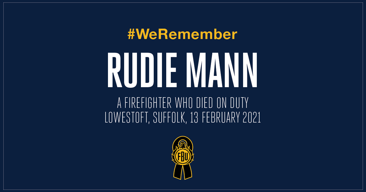 Yesterday marked 2 years since firefighter Rudie Mann died unexpectedly while on duty. 20 years in Suffolk Fire and Rescue Service, a dedicated firefighter, and greatly missed by everyone who knew him. #WeRemember him.