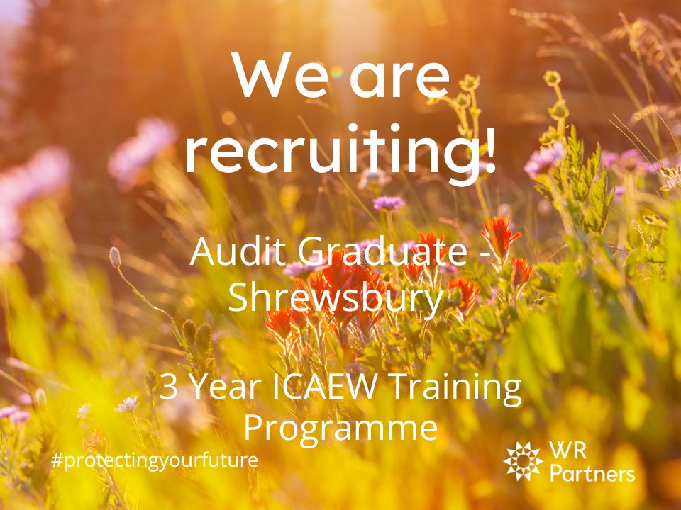 We are recruiting for Audit Graduates to join our Shrewsbury Team! 
If you are a recent graduate with an interest in Audit, get in touch at hr@wrpartners.co.uk or visit our website wrpartners.co.uk/join-us 

#accountancy #apprenticeship #graduates