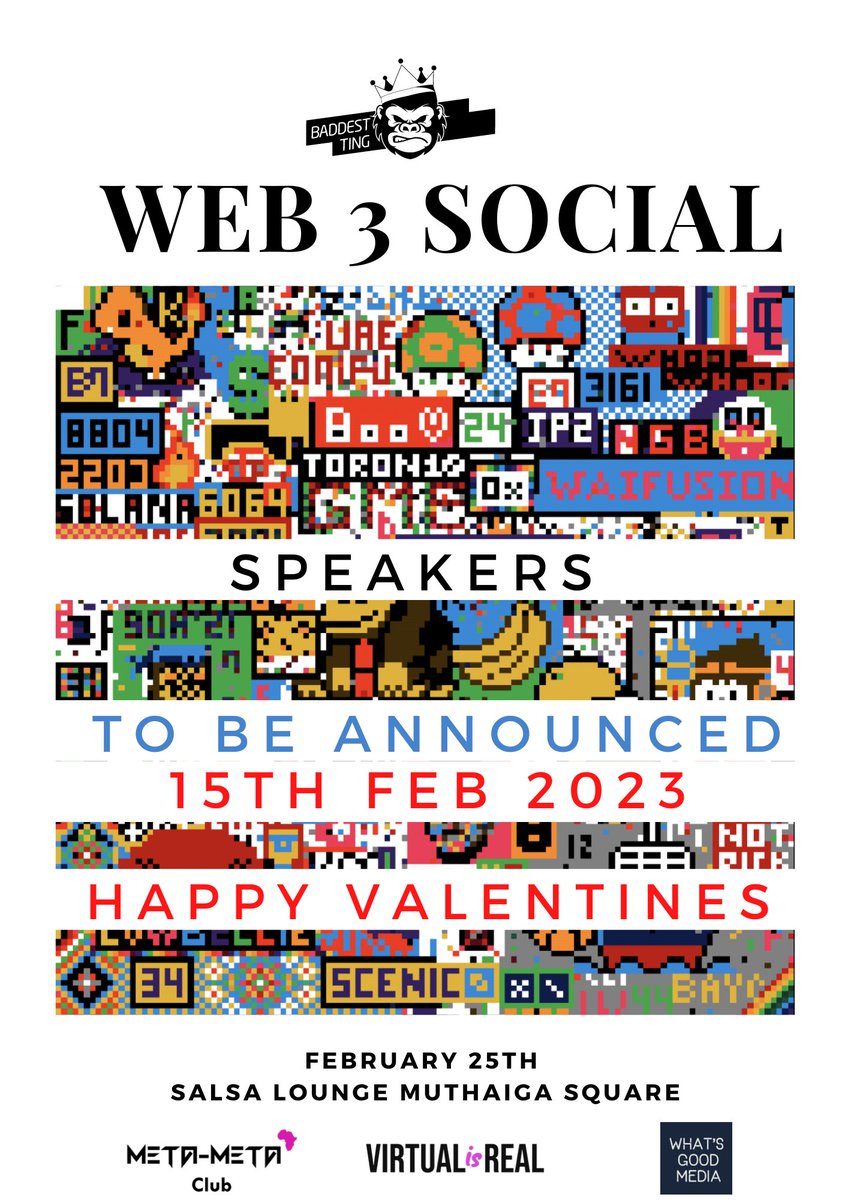 BaddesttingKE's tweet photo. Announcing Speakers for #web3social tomorrow. 
15th Feb 2023
THEME : Artificial Intelligence 
Stay posted 
Link on Bio to RsVP ..
#Ai
#AiArt 
#web3 
#Nft 
#AR
#VR
#NFt
#blockchain 
#Crypto
#baddestt https://t.co/il6s4Nk9qO