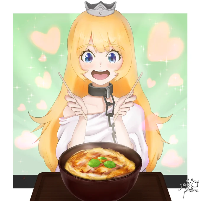 バレンタインっぽいイラストが見つからなかったので、「姫様拷問の時間です」の姫ちゃんとカツ丼を貼っておきますね! 