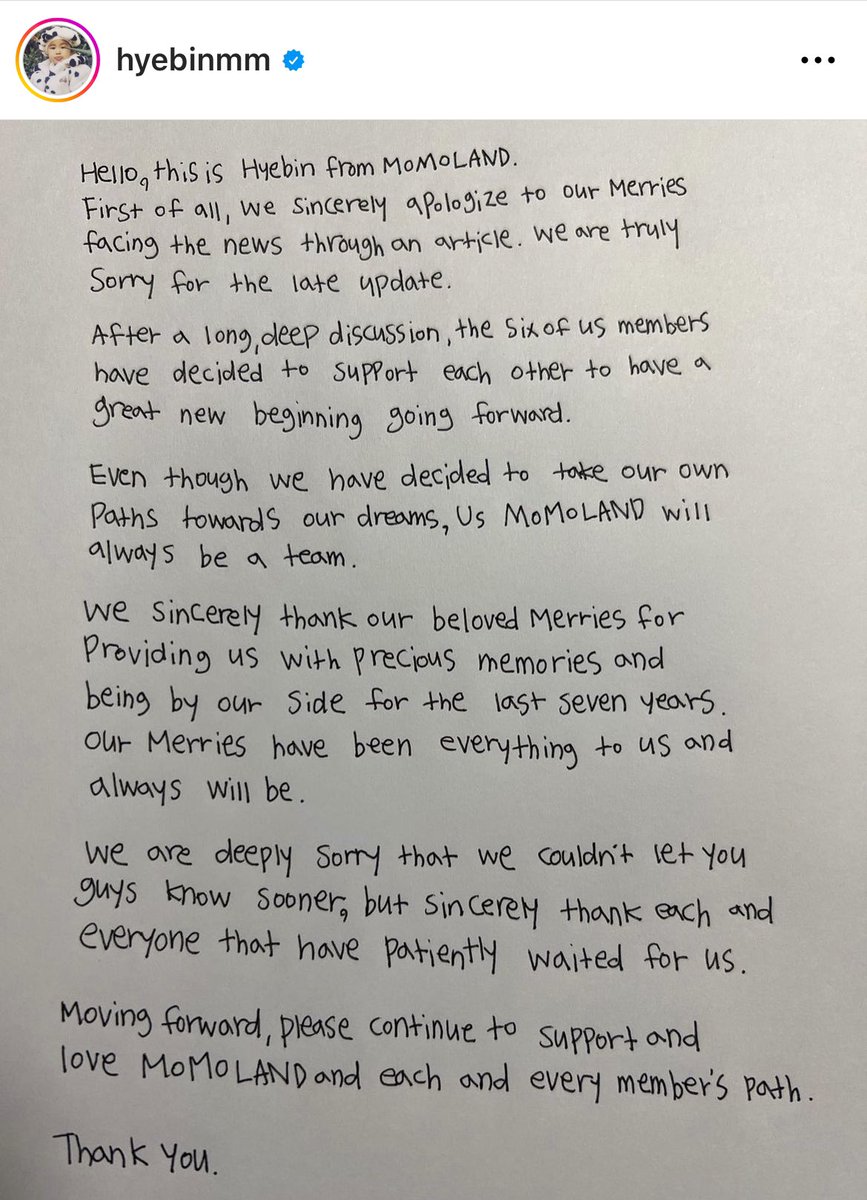 usamijanes's tweet photo. so momoland have officially disbanded and all members decided on following their own path…
here are their individual letters to merries :( 

#ThankYouMomoland https://t.co/fZRXePcjHT