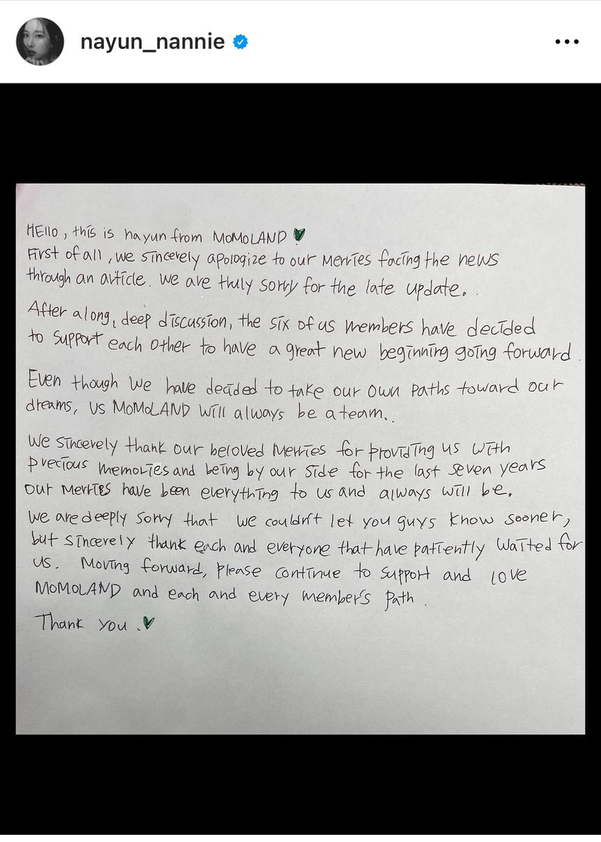 usamijanes's tweet photo. so momoland have officially disbanded and all members decided on following their own path…
here are their individual letters to merries :( 

#ThankYouMomoland https://t.co/fZRXePcjHT