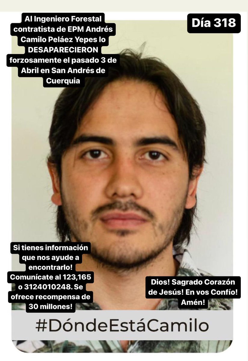 claoyepes's tweet photo. #DondeEstaCamilo Día 318:Dios!Una Madre no se cansa de esperar!Cual será la verdad!Que será de mi hijo Andrés Camilo!Quien le hizo esto!Apenas empezando! @petrogustavo que dice comisión de búsqueda de la que hablaste el pasado 14 de enero en Jericó! @MinAmbienteCo @MinjusticiaCo https://t.co/RRVnBqLqjq