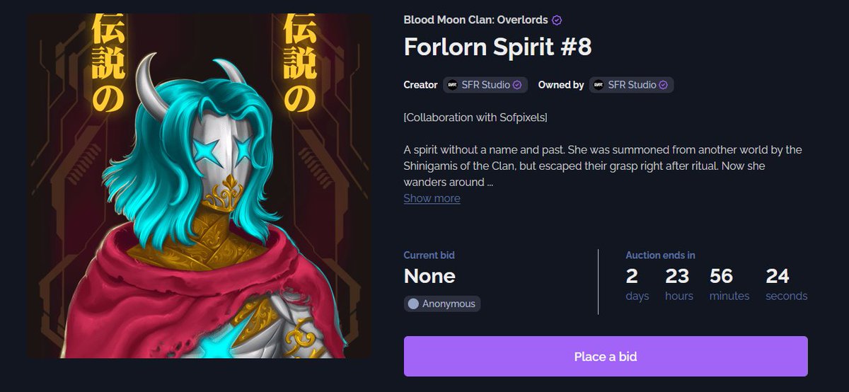 BloodMoonBMC's tweet photo. 👻A Forlorn Spirit will be raffled across all the bidders, regardless if you win or not!

NFT Link: https://t.co/w9lIEURfYJ

Start bid: 10k $SAMA

Duration: 3 days

2/2 https://t.co/Xuyxs24RMF