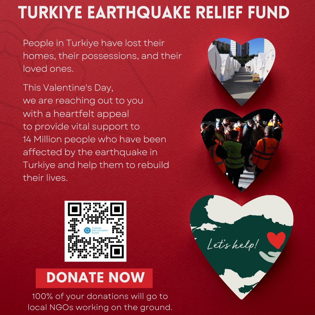 tphilanthropy's tweet photo. DONATE NOW! https://t.co/fxUvtmMw8F
#GiveAVirtualHugToThePeopleOfTurkiye #LoveForTurkiye #EarthquakeRelief #TPFEarthquakeReliefFund #DisasterRelief #GiveBack #ValentinesForTurkiye #ValentinesDay #GiveBackwithLove #Turkiye #Afet #DepremOldu #BuSevgililerGunuTurkiyeyiDestekle https://t.co/6PsCeBea2k