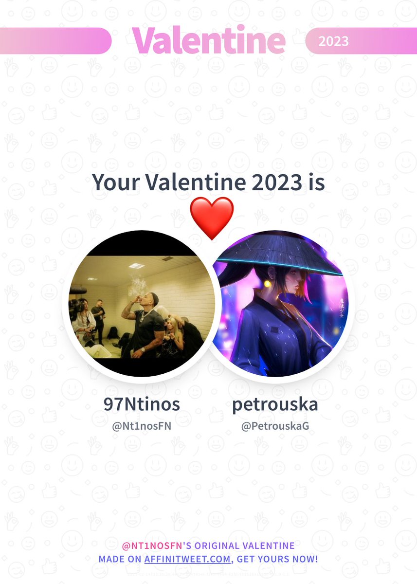 Nt1nosFN's tweet photo. ✨ Valentine 

This year you're mine PetrouskaG! ❤️
And you, whom will be yours?

➡️ https://t.co/BrbYQLaT5P https://t.co/H5cPtmzRDB