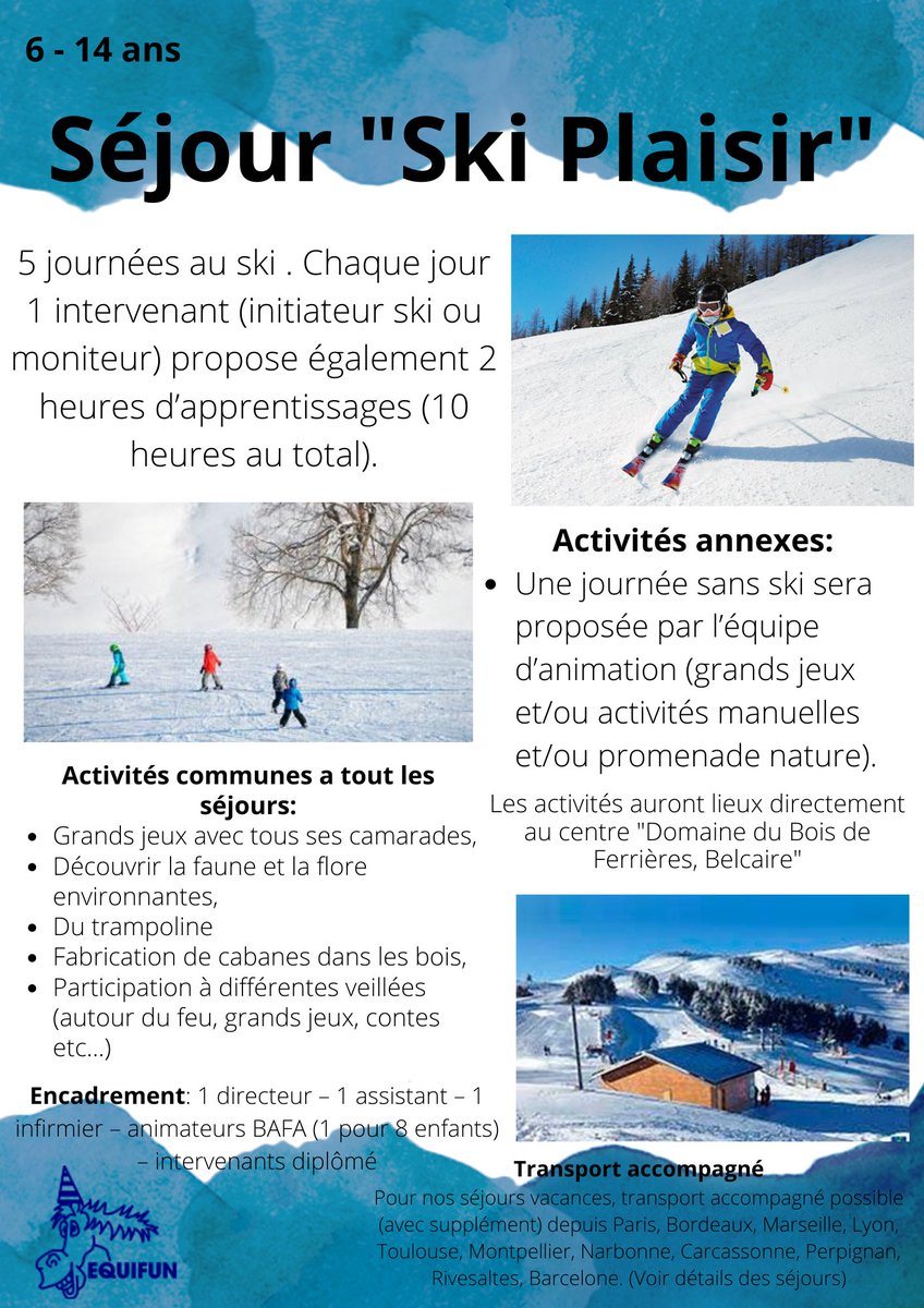 ELoisirs's tweet photo. Jour 9 !😄
Et voici notre dernier séjour, le séjour “ Ski plaisir” ⛷️ 
Restez actif pour ne manquer rien de nouveau !
Si vous êtes intéressés pour les prochaines vacances, réservez sur notre site: https:// http:// https://t.co/LH1kupofOg ! https://t.co/QnkASkgoDL