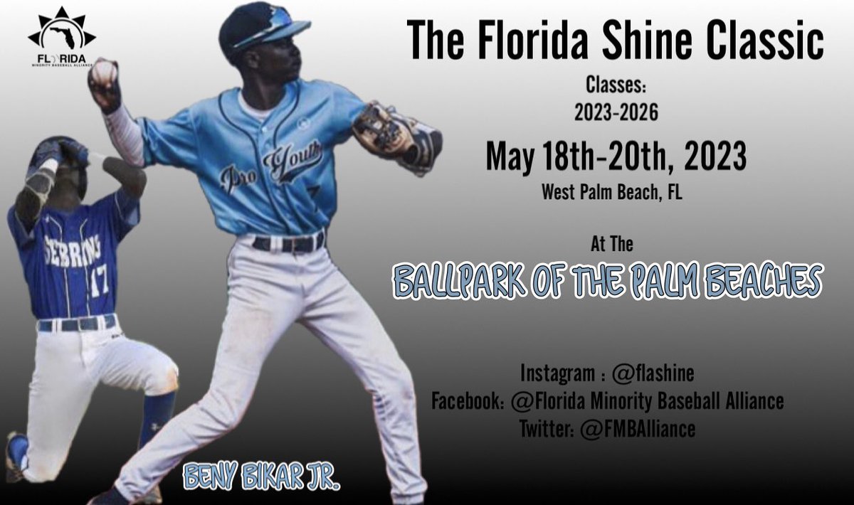 FMBAlliance's tweet photo. ☀️Elite Event!!!☀️
2023 FSC- Florida Shine Classic
May 18th-20th, 2023
2023, 2024, 2025, 2026
@Ballpark_PB
Who will take home the 🏆🥇?
NORTH OR SOUTH
Register a Ballplayer Today!
https://t.co/erIN6xugdO
#webelonghere #flashine #flaboyz https://t.co/WEelanbMY9