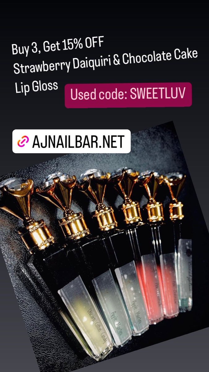 AjNailBarLLC's tweet photo. Y’all wanna buy some lip gloss?? Buy 3 for $14 #vegan #lipgloss #diamonds #SmallBusiness #bigenergy #ValentinesDay https://t.co/VponMdowzs