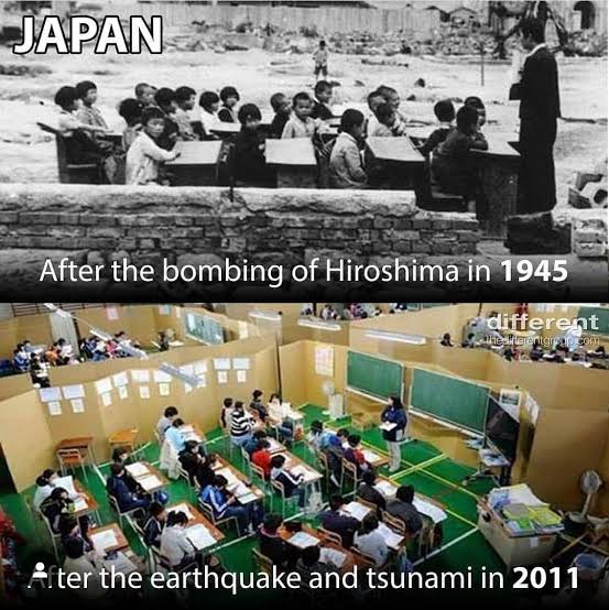 fatihselcuk__'s tweet photo. Atom bombası ve tsunami felaketlerinin hemen ardından eğitime devam eden bir Japonya. https://t.co/50RiYTUMUR