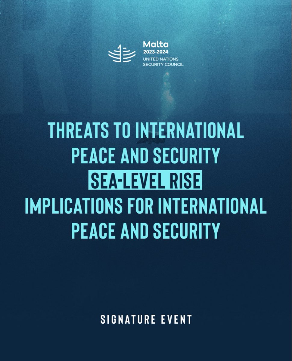 MaltaUNMission's tweet photo. It’s time for the second 2️⃣ #UNSCMTPres 🇲🇹 signature event, today at 10:00AM (NY) / 16:00PM (MT)

Threats to International Peace &amp; Security: Sea-Level Rise: Implications for international peace &amp; security 🇺🇳 🌊 

Broadcast 📺 @UNWebTV 
#SeaLevelEmergency 🚨

@UN 
@MinisterIanBorg https://t.co/kF7zYYXuy8
