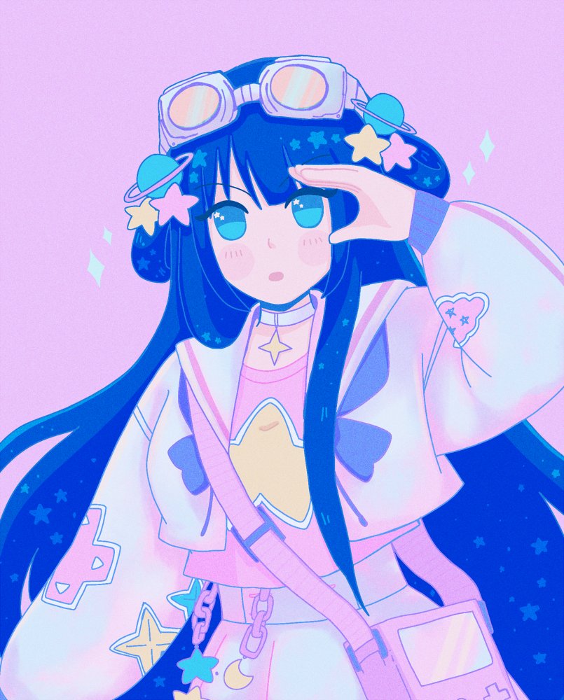 1girl solo long hair goggles goggles on head star (symbol) blue eyes  illustration images