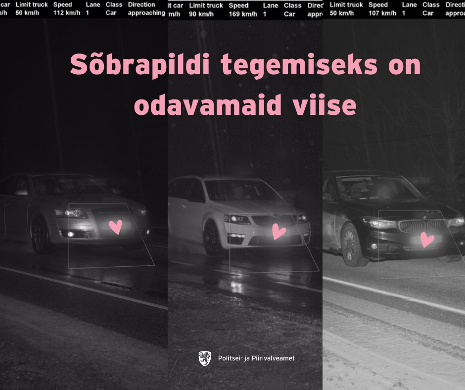 Politsei's tweet photo. Kiiruskaamera salvestab juhi ja tema neljarattalise sõbra koos veedetud kiireid hetki. See on kulukas ja ohtlik viis sõbrapildi tegemiseks ja uue kirjasõbra  saamiseks, soovitame kasutada muid võimalusi. Head sõbrapäeva! https://t.co/IGwOOQDV57
