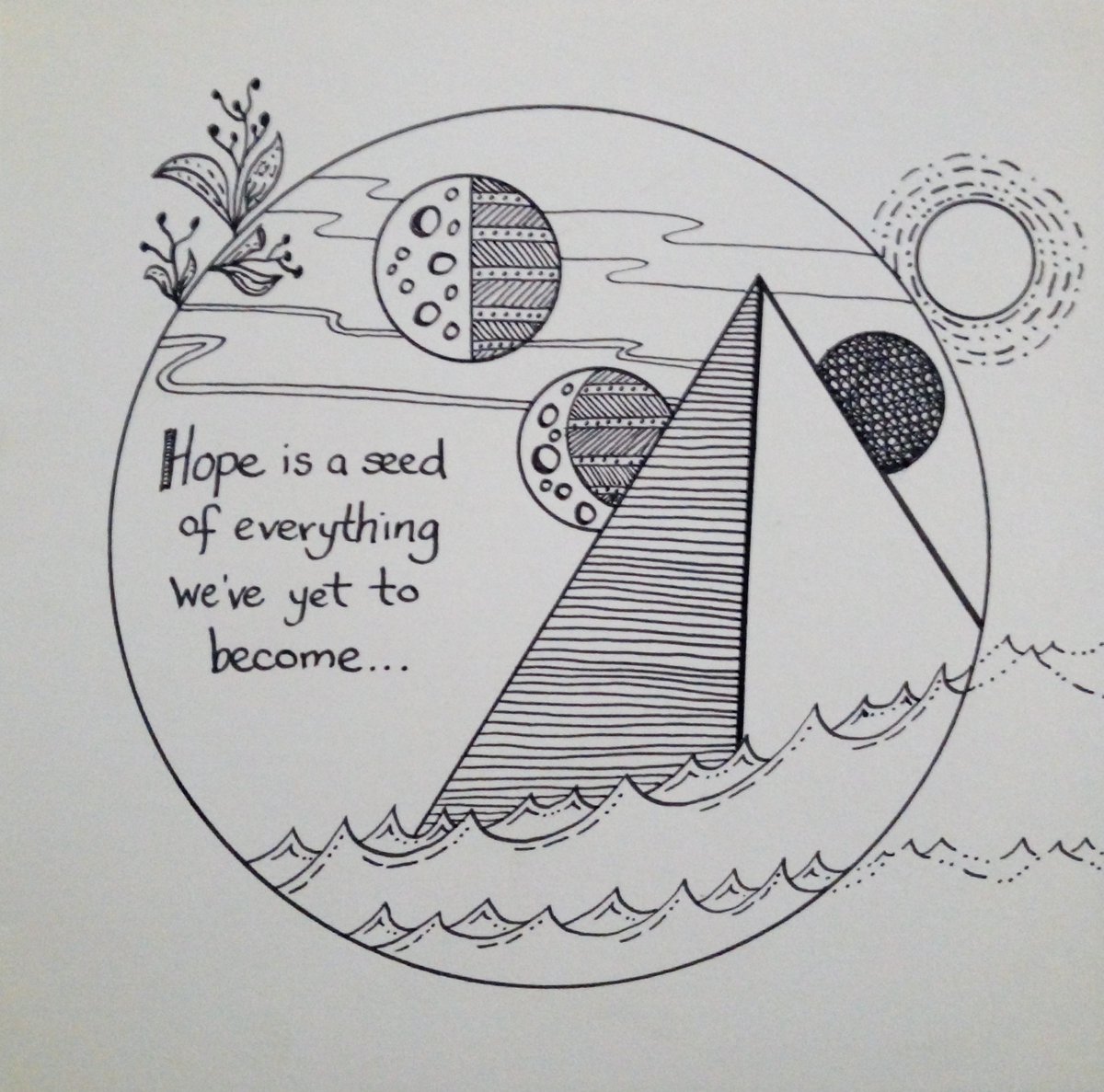 Contemplating the future (as always), drew this intuitive response to the poem I wrote during this morning's breakfast zoom...
Final line of the poem: "Hope is a seed of everything we've yet to become..."