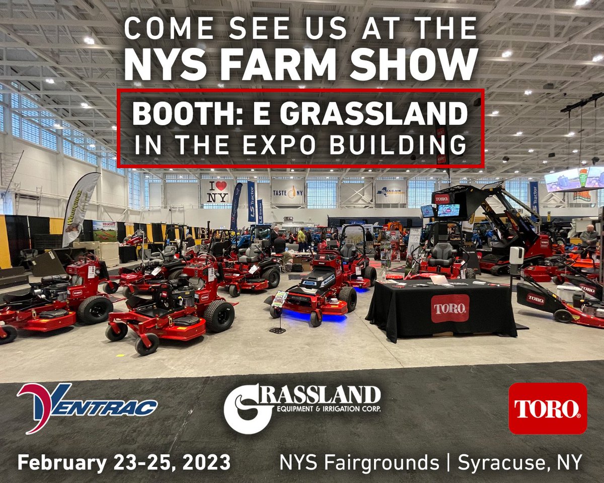 GrasslandCorp's tweet photo. We will be at the @NewYorkFarmShow at the NYS Fairgrounds next week, February 23rd through the 25th. Come check out the latest from @TheToroCompany and @ventrac. See you then!
#grassland #grasslandequipment #toro #ventrc #newyorkfarmshow https://t.co/oahxrOVdz7